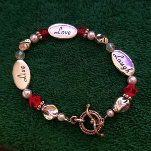 Live, Laugh, Love Pink Silver Bracelet